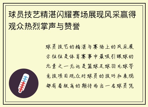 球员技艺精湛闪耀赛场展现风采赢得观众热烈掌声与赞誉